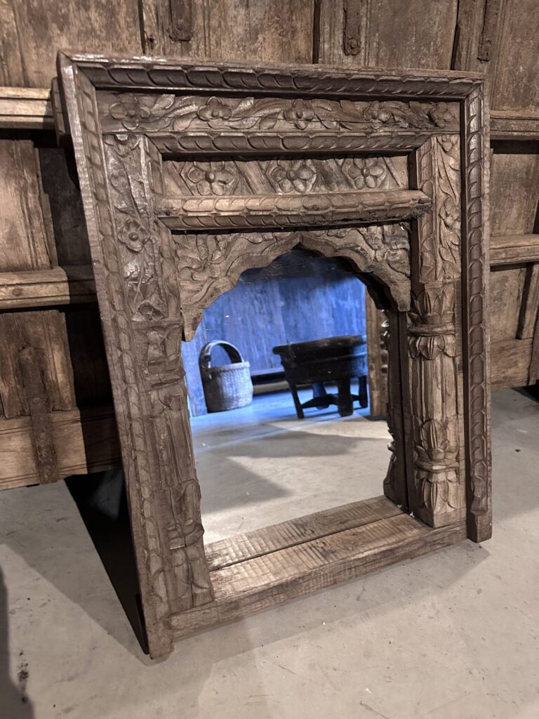 Authentieke Indiase Spiegel – Handgesneden Hout – 48x61 cm