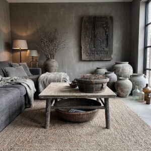 Antieke Chinese Salontafel - Verweerd Hout - 94x92cm