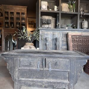 Authentiek Handgemaakt Dressoir / TV-Meubel – Verweerd Zwart Hout | 107 cm