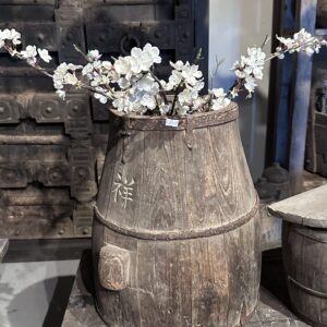 Oude Houten Chinese Emmer | Uniek Authentiek Woonaccessoire (H44 x Ø35 cm)