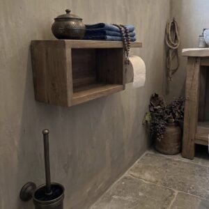 Houten WC-Rolhouder met Planchet & Opbergvak – Robuust & Landelijk
