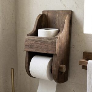 Robuuste Houten Wc-Rolhouder met Reservehouder – Landelijk & Uniek