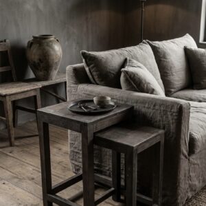 Robuuste Houten Bijzettafel Set van 2 | Rustiek Donker Hout | Wabi-Sabi & Landelijk
