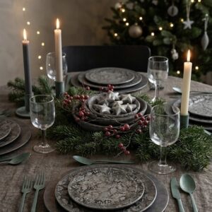 Decoratief Bordje met Hulst Print – Sobere & Landelijke Kerstdecoratie
