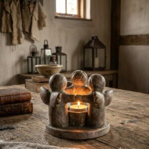 Concrete golden candle holder angels 16x16x12cm