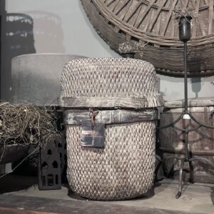 Antieke Chinese Vissersmand met Deksel – 24x12x32 cm | Stoer & Landelijk Woonaccessoire
