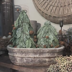Oude Ovale Olijfbak met Kunst Nobilis Boompjes & Bellensnoer – Complete Set