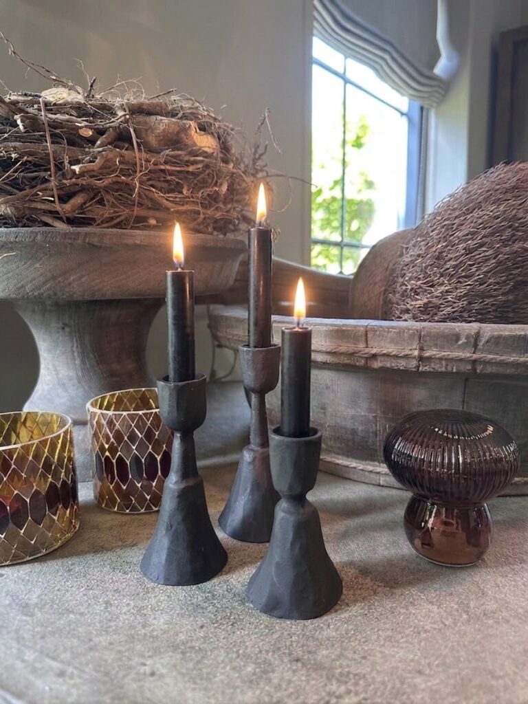 Smeedijzeren Kandelaren Zwart – Set van 3 | Stoere & Landelijke Kaarshouders (9,5 - 12 cm)