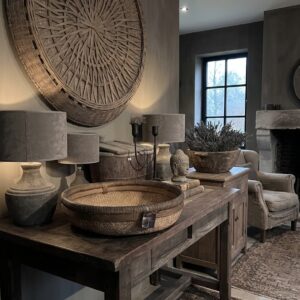 Unieke Oude Chinese Rijstmand (48 x 44 cm) | Authentieke Sober & Landelijk Woonaccessoire
